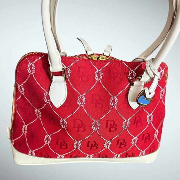 Dooney & Bourke Authenticated Red Canvas / Cream Leather - Excellent Condition - Picture 6 of 10